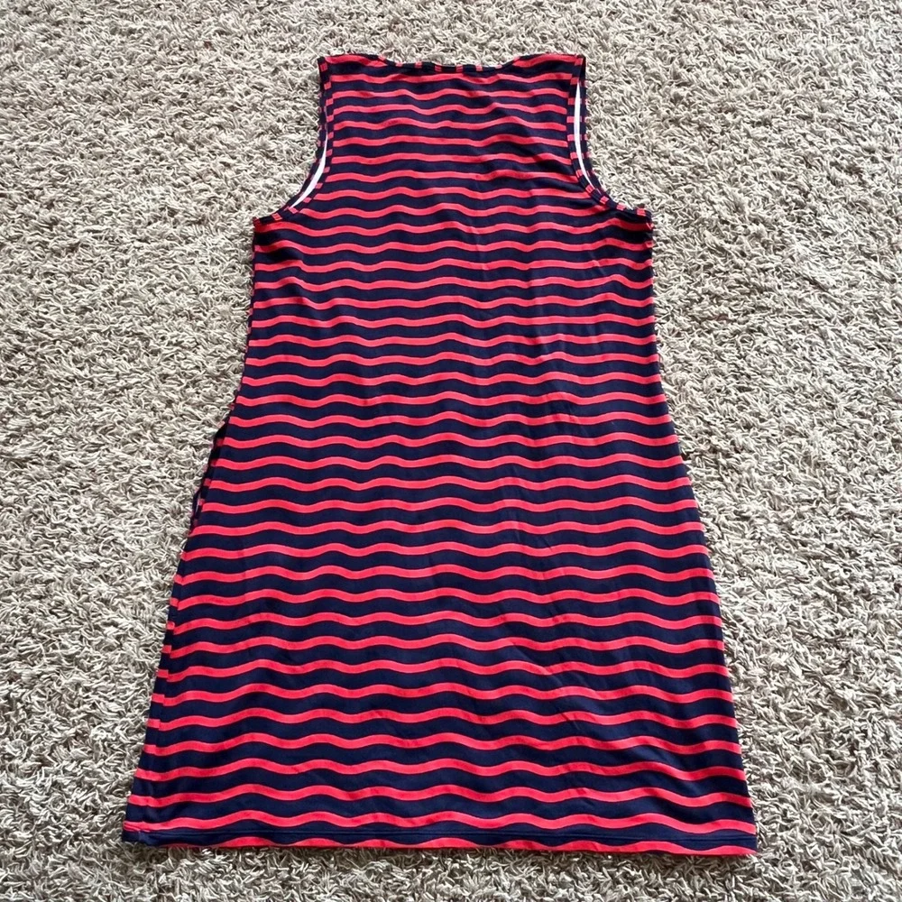 Tommy Bahama Womens Striped Swim Cover Up Dress Tassel V-Neck Blue Red Sz S